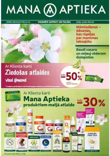 Leidinio virselis: Mana Aptieka akcijų leidinys Nr. 2026 (Galioja nuo 2026-05-01 iki 2026-05-31)