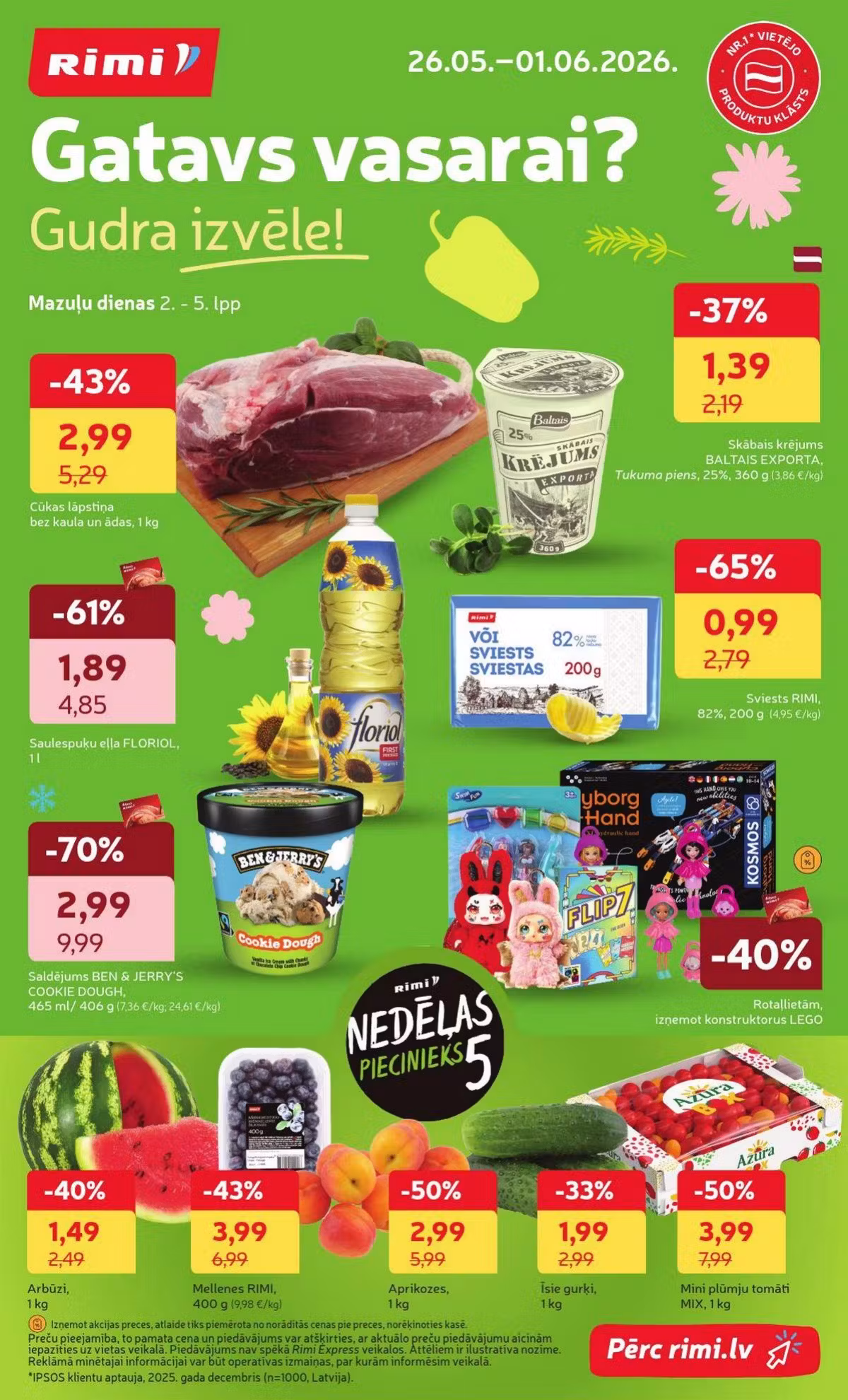 Brochure preview: Rimi Latvia promotions leaflet Nr. 1 (Valid from 2026-05-26 to 2026-06-01)