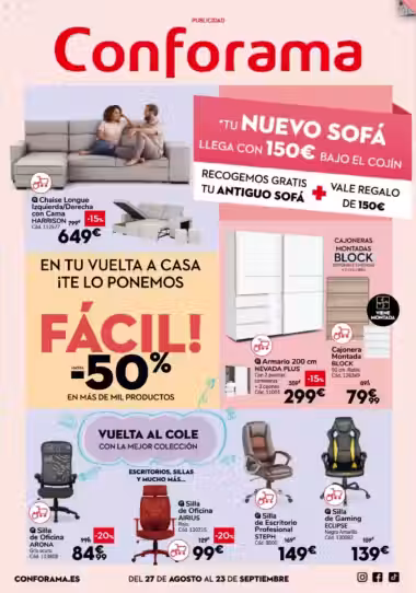 Brochure cover: Conforama promotions leaflet (Valid from 2026-08-27 to 2026-09-23)