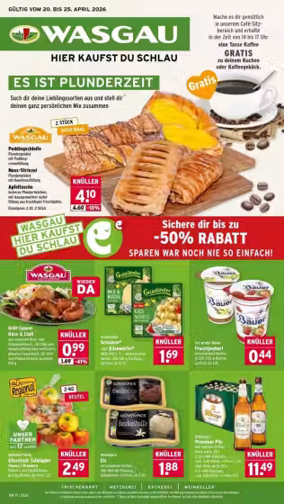 Brochure cover: Wasgau promotions leaflet (Valid from 2026-04-20 to 2026-04-25)